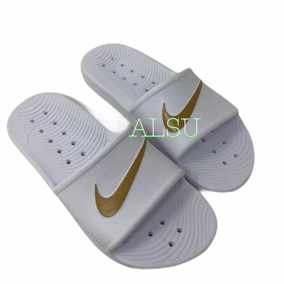 Nike Slides Women’s Beach Pool Sandals White Gold - Picture 4 of 7